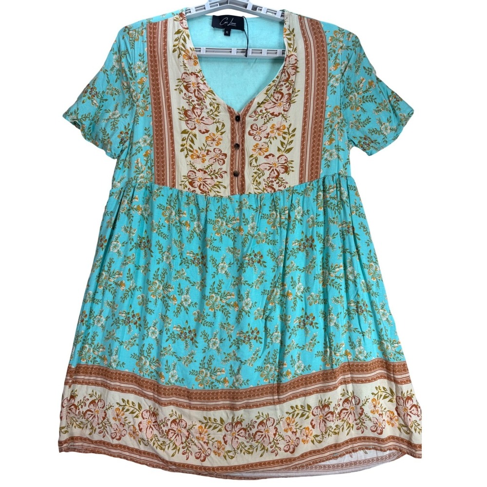 Cori Lane Floral Print Above Knee Dress XL Sweetheart Neckline  Short Sleeve